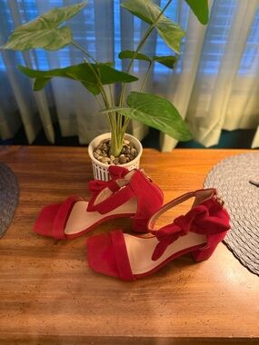 SHEIN Red Bow Block Heel Sandals